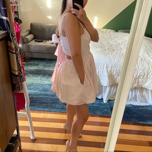 Babydoll pink striped seersucker open back dress